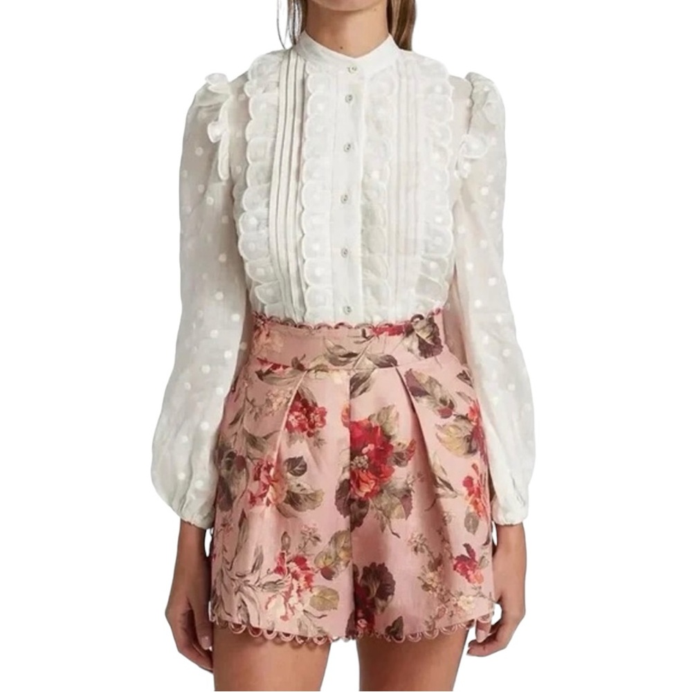 Zimmermann White Ruffled Mae Dot Shirt Blouse Size 1 Boho Summer Peasant